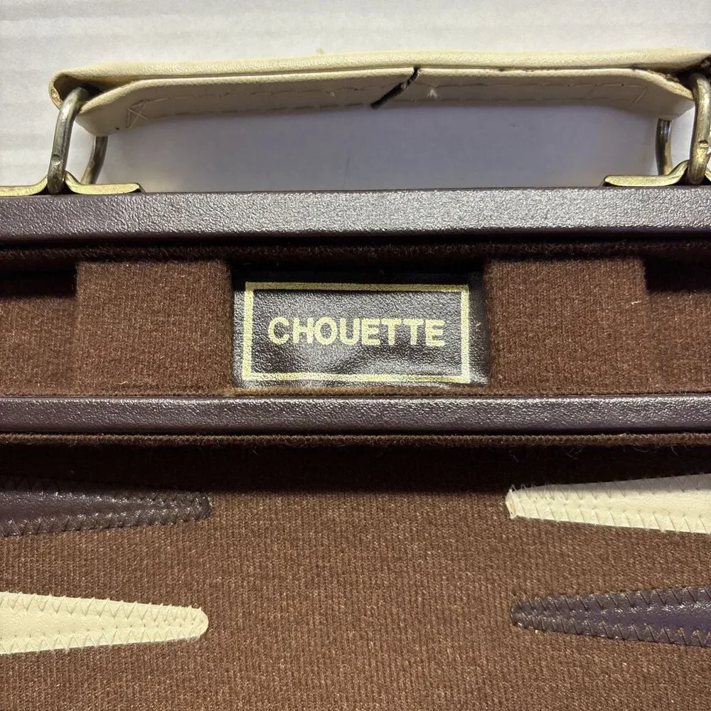 Vintage Chouette Travel Backgammon Set Attaché Case Complete Dice Cups Rules